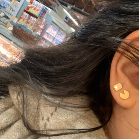 NEW 14k Gold Diamond Pac Man Stud Earrings - Picture 4 of 8